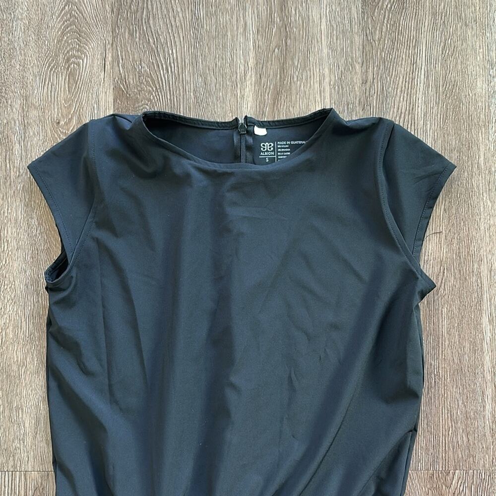 Albion Fit Black Jumpsuit Small Petite | Gold Zippers, Drawstring Waist - Picture 4 of 9